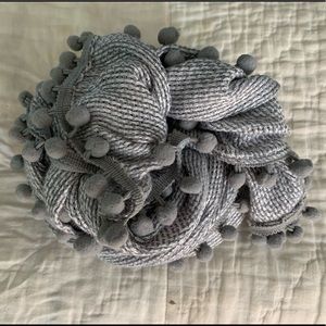 Grey & White Knit Pom Pom Scarf